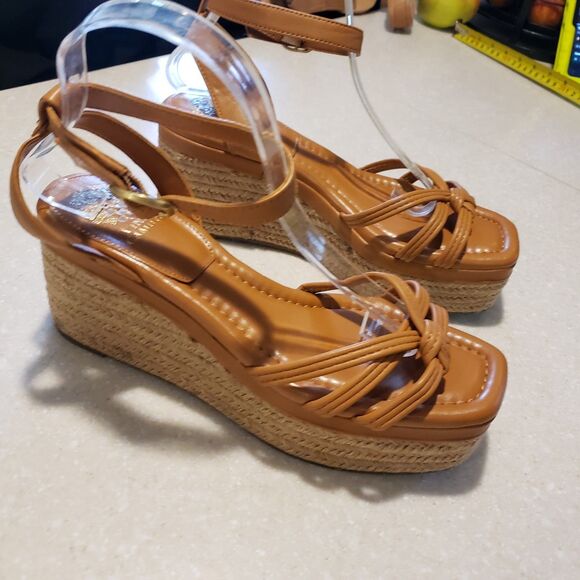 Vince Camuto Open Toe Wedge Sandals Pelani Cork Leather Platform Size 9M / 40 - Picture 1 of 9